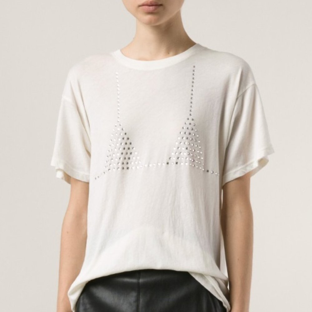 Wildfox Rhinestone Wet Bikini Tee, Vanilla Lace, XS